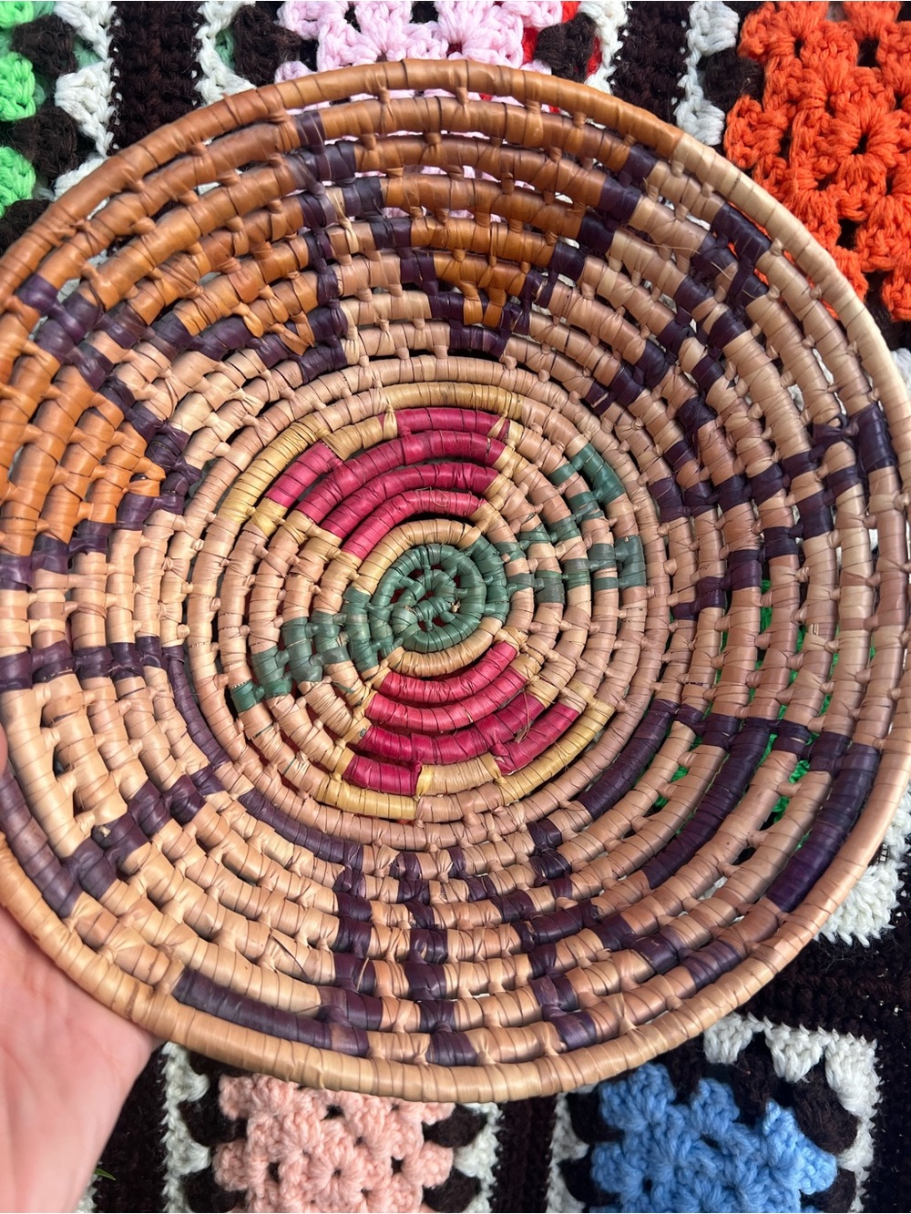 Handwoven Coiled Woven Basket Bowl Boho Rustic Folk Art Natural Fiber Decor
